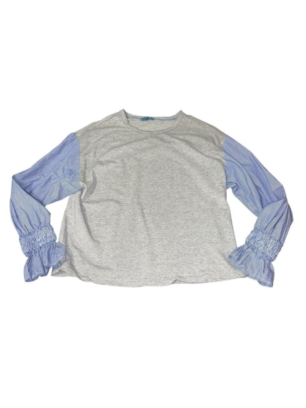 Fleur Bleue Women's Size Small Mixed Media Grey Long Sleeve Top Blue Pinstripe